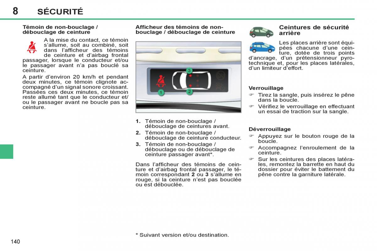 Peugeot 308 SW I 1 manuel du proprietaire / page 142