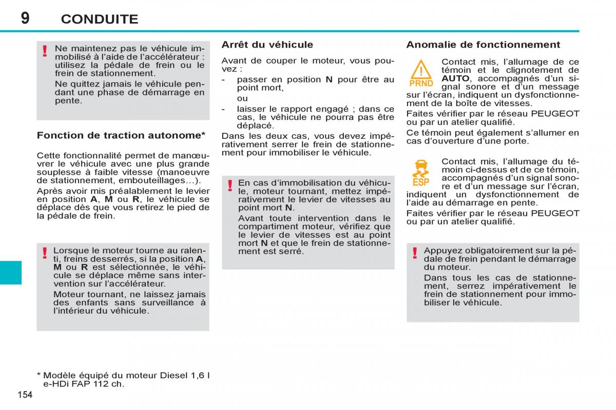 Peugeot 308 SW I 1 manuel du proprietaire / page 156