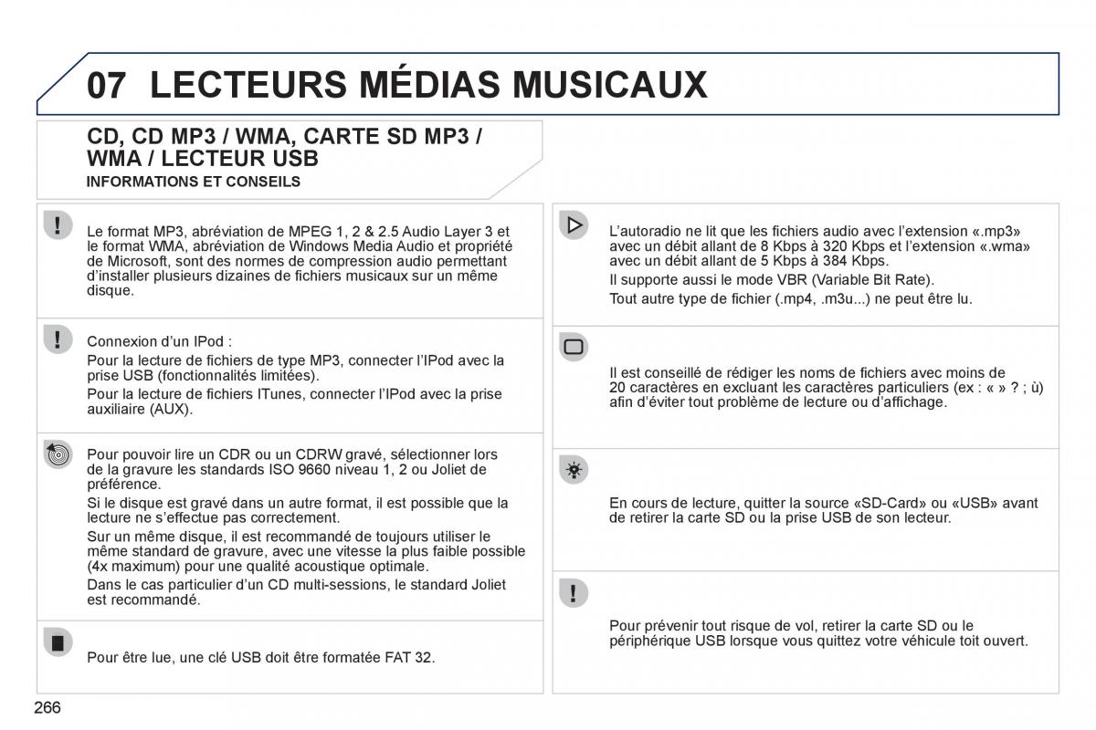 Peugeot 308 SW I 1 manuel du proprietaire / page 268