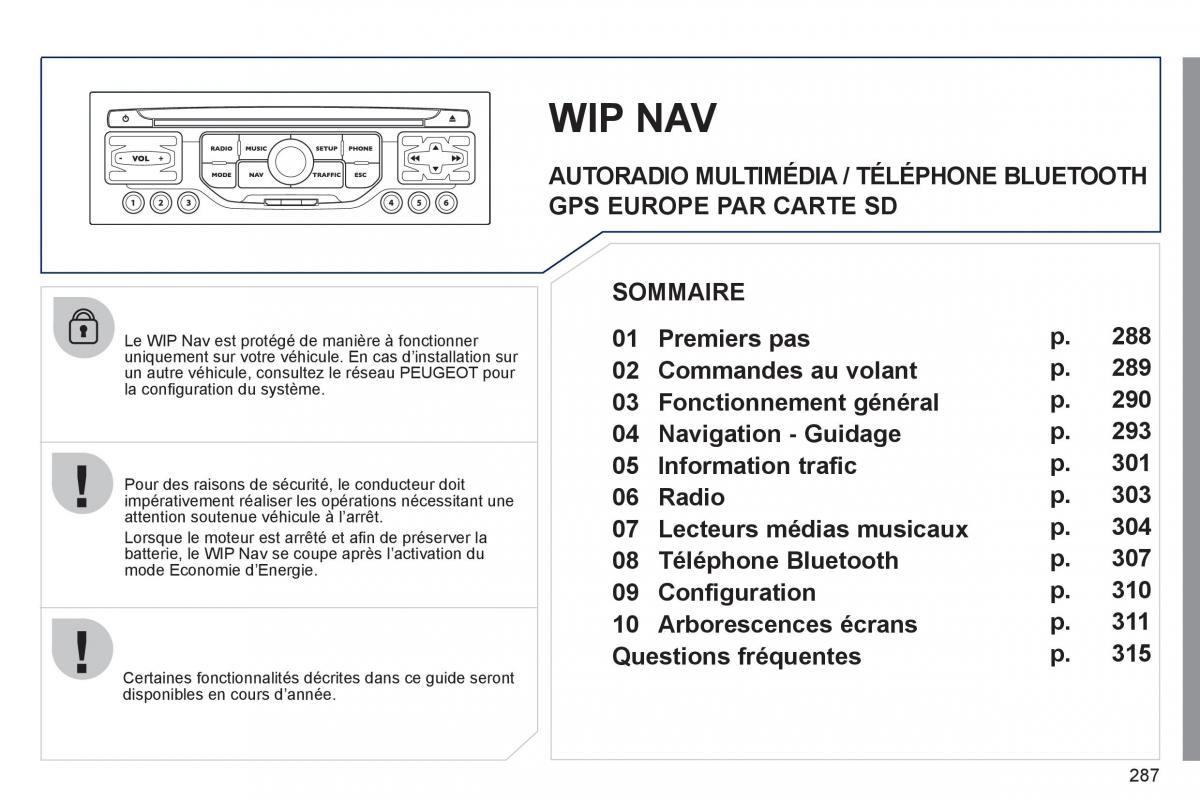 Peugeot 308 SW I 1 manuel du proprietaire / page 289