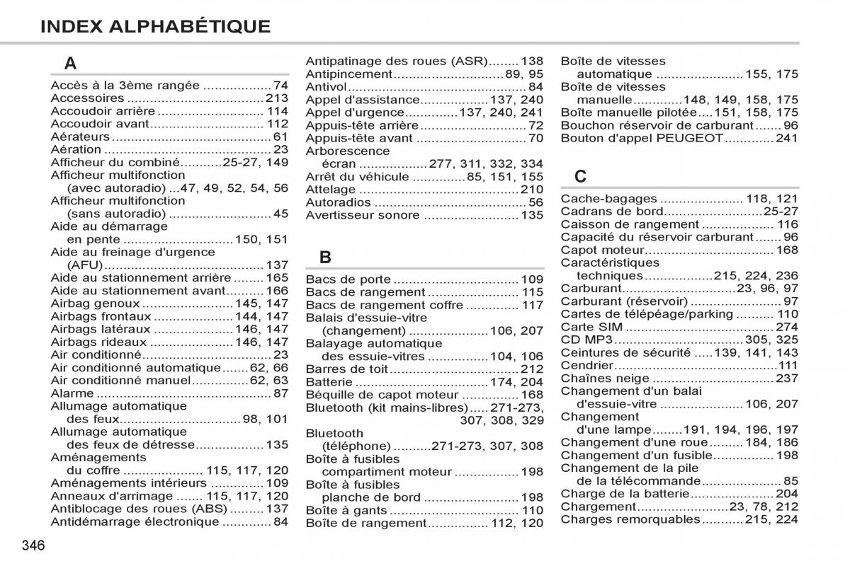 Peugeot 308 SW I 1 manuel du proprietaire / page 348