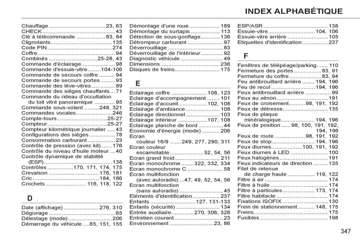 Peugeot 308 SW I 1 manuel du proprietaire / page 349