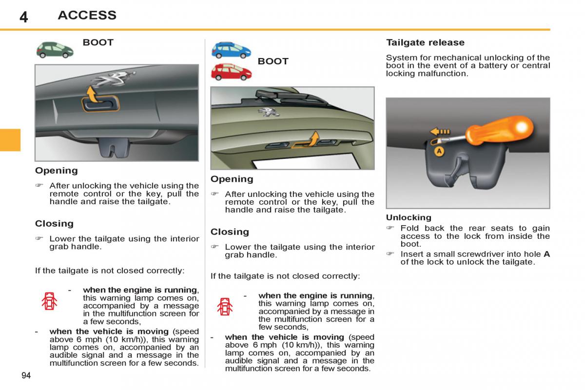 Peugeot 308 SW I 1 owners manual / page 96