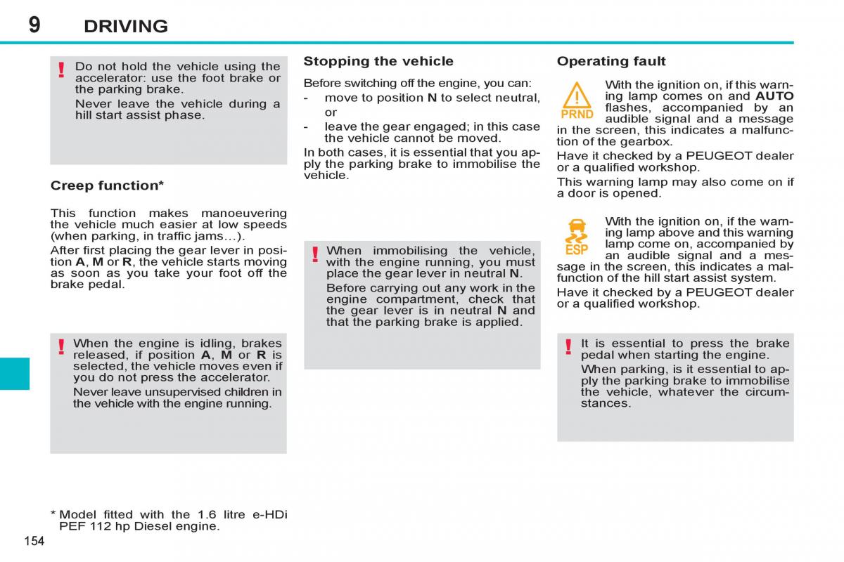 Peugeot 308 SW I 1 owners manual / page 156