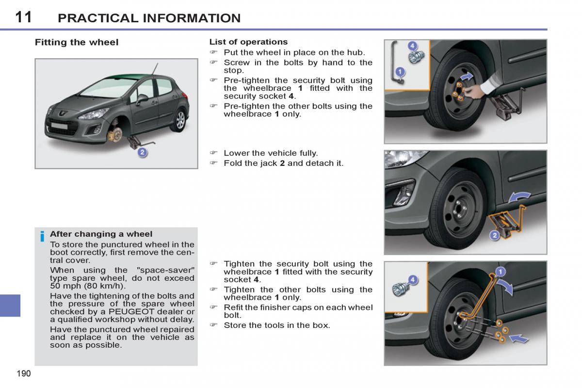 Peugeot 308 SW I 1 owners manual / page 192