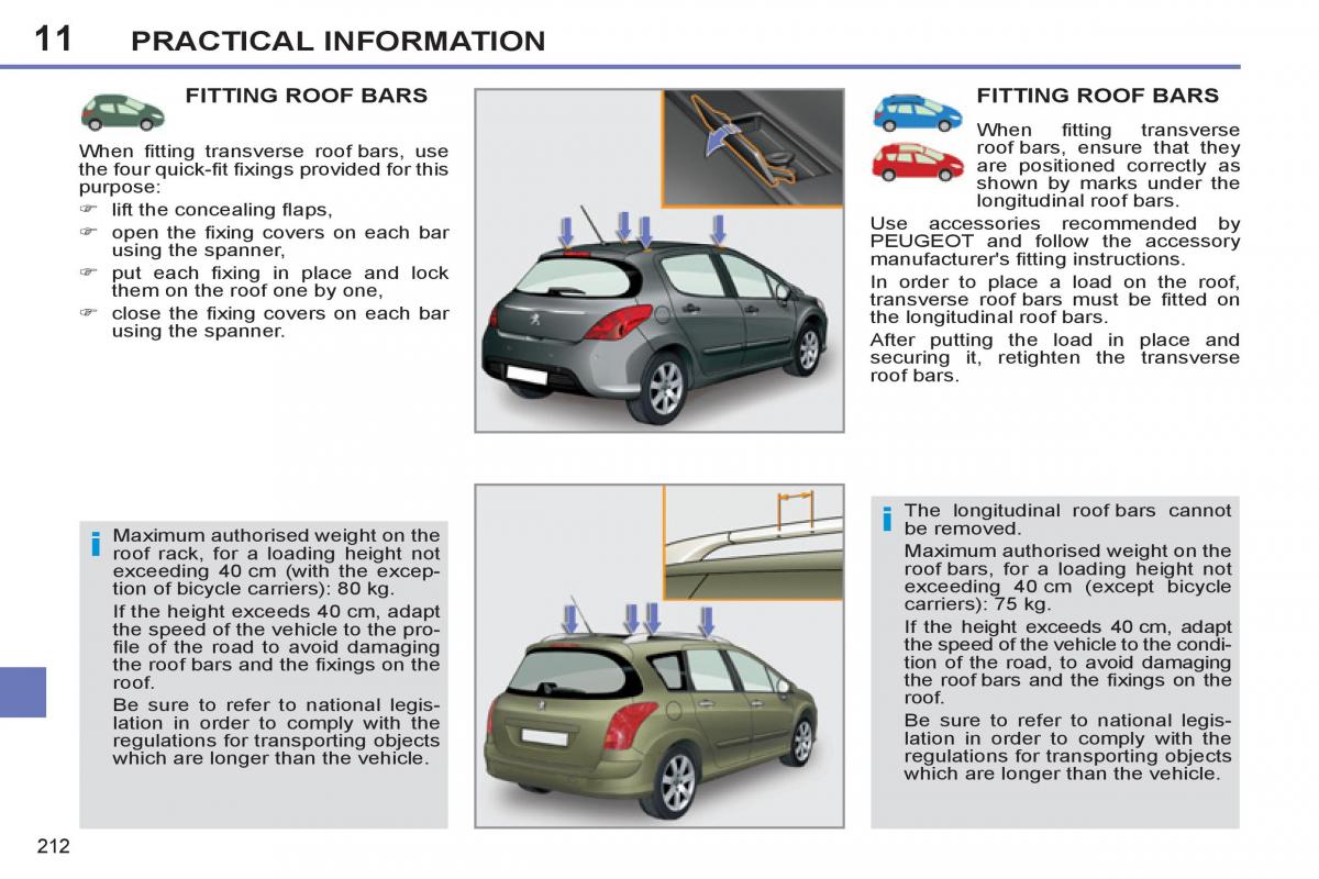 Peugeot 308 SW I 1 owners manual / page 214