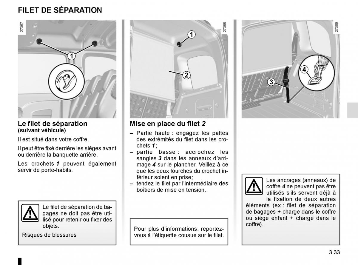 Renault Kangoo II 2 manuel du proprietaire / page 165