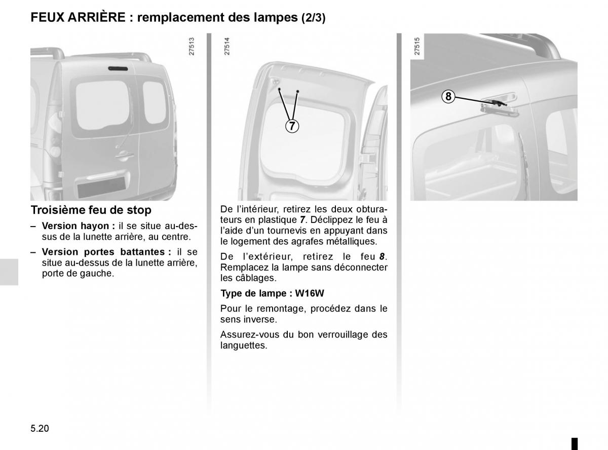 Renault Kangoo II 2 manuel du proprietaire / page 206