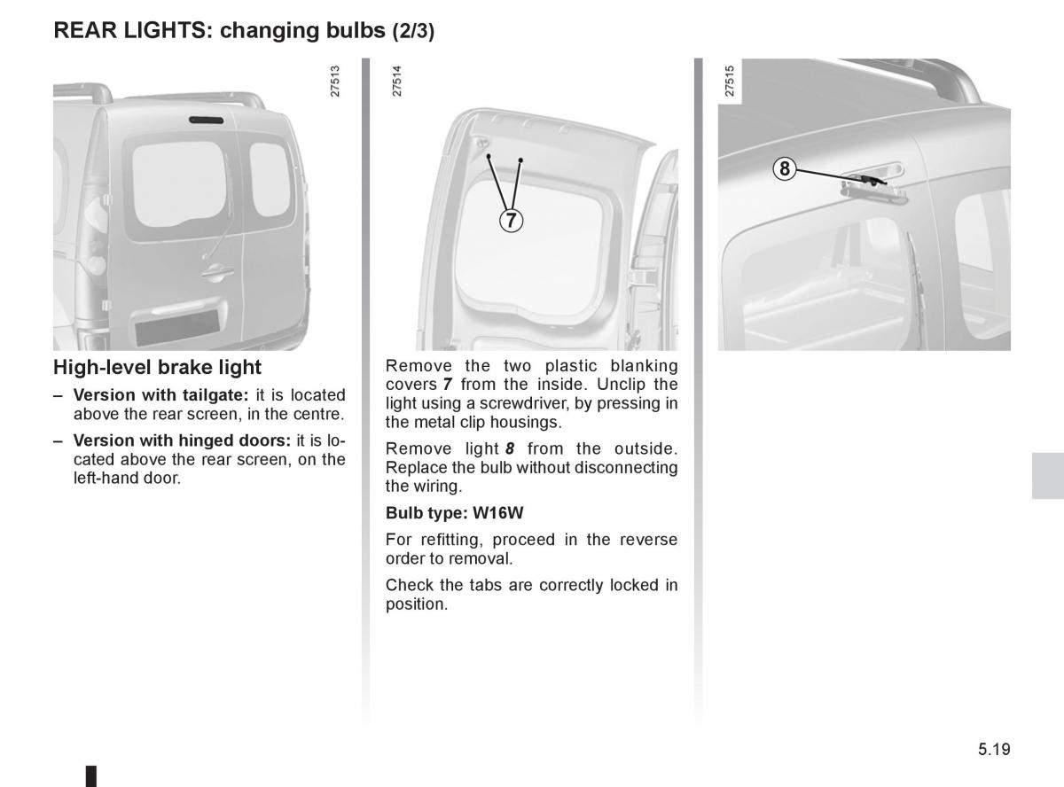 Renault Kangoo II 2 owners manual / page 189