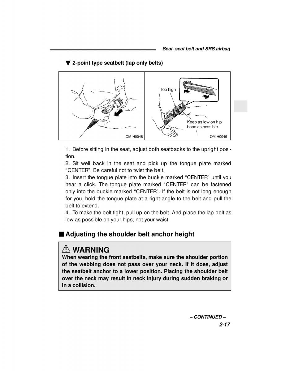 Subaru Forester I 1 owners manual / page 69