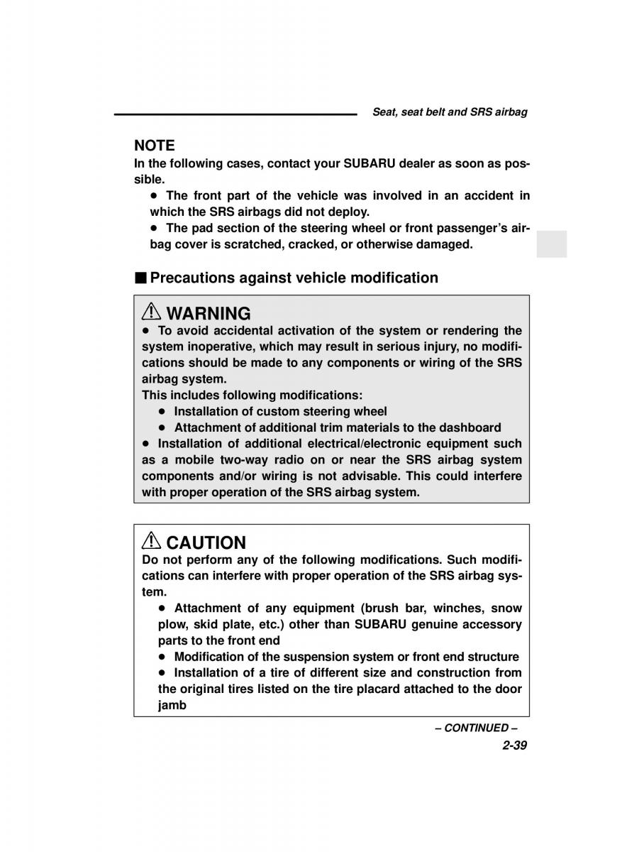 Subaru Forester I 1 owners manual / page 91