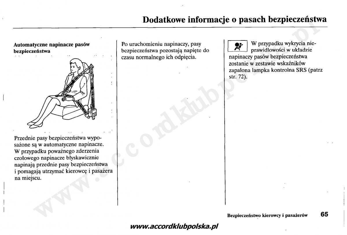 Honda Accord VII 7 instrukcja obslugi / page 69