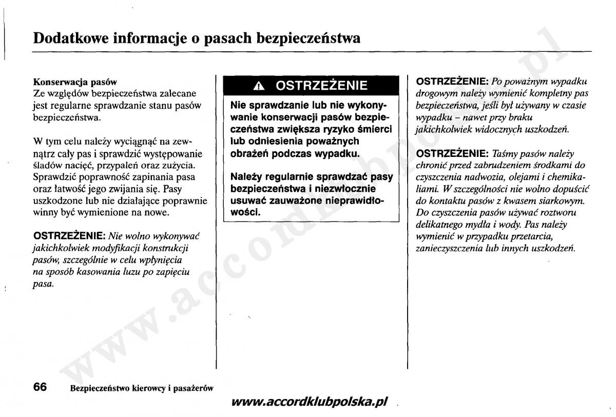 Honda Accord VII 7 instrukcja obslugi / page 70