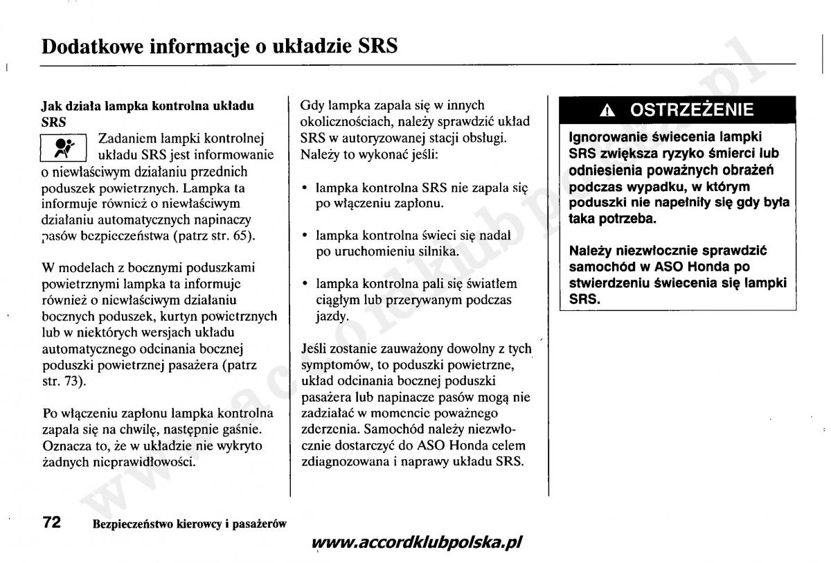 Honda Accord VII 7 instrukcja obslugi / page 76