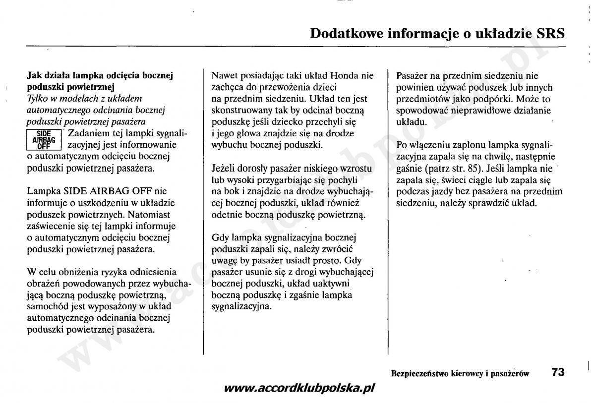 Honda Accord VII 7 instrukcja obslugi / page 77