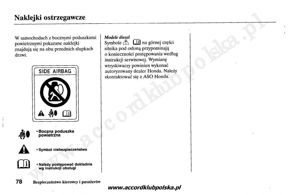 Honda Accord VII 7 instrukcja obslugi / page 82