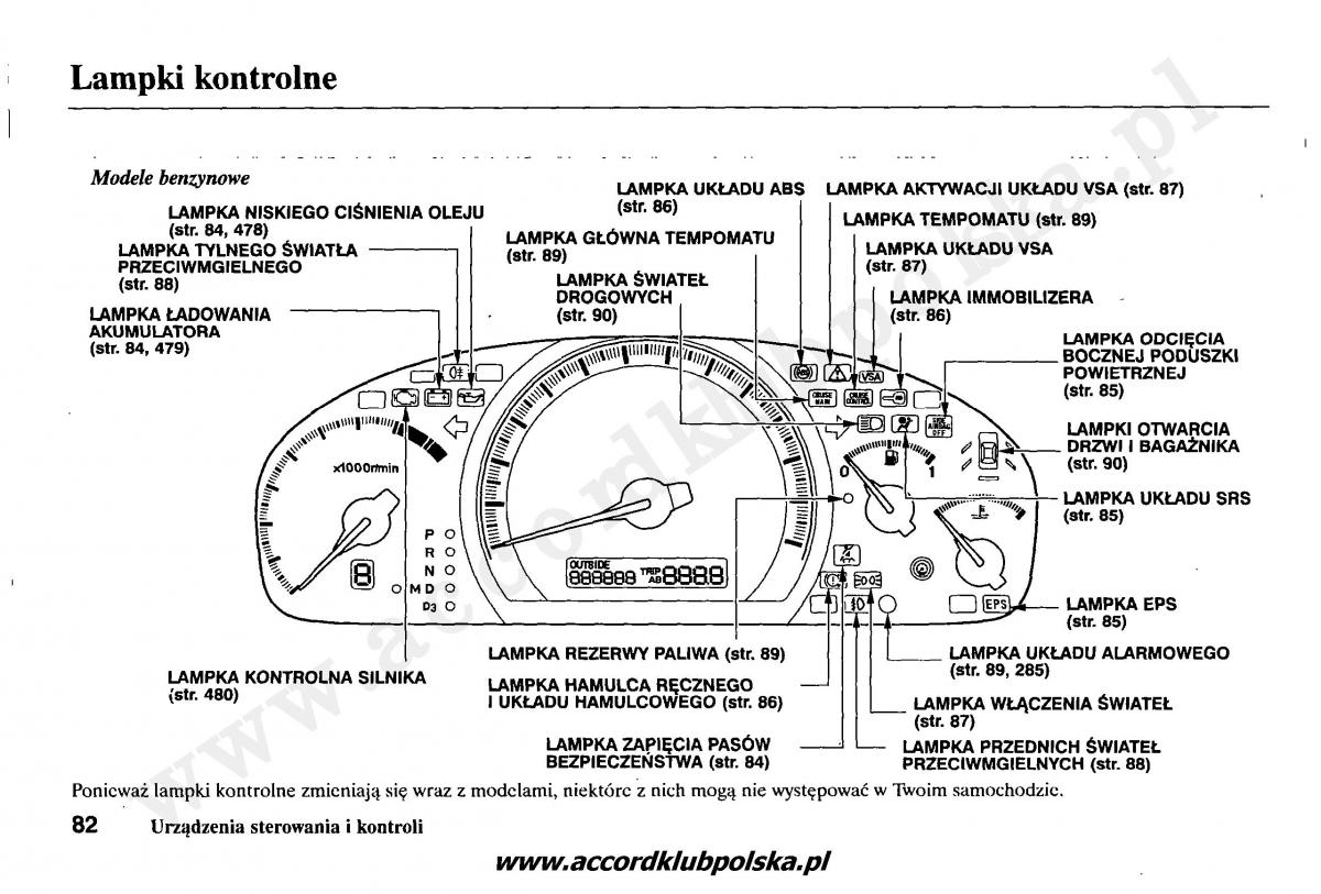 Honda Accord VII 7 instrukcja obslugi / page 86