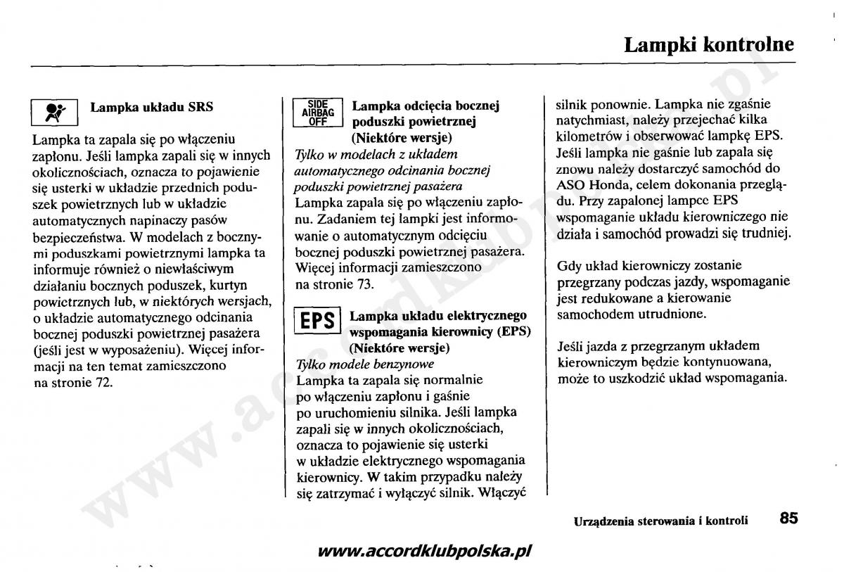 Honda Accord VII 7 instrukcja obslugi / page 89