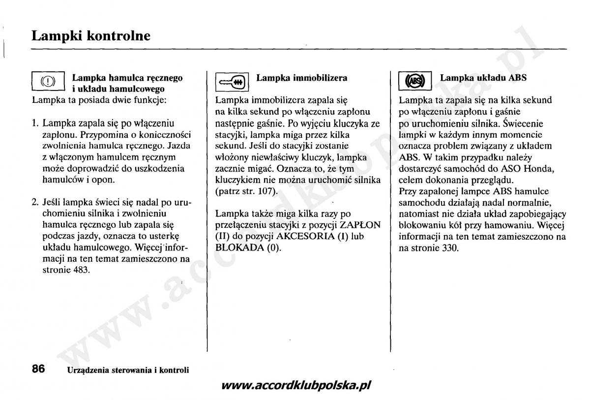 Honda Accord VII 7 instrukcja obslugi / page 90