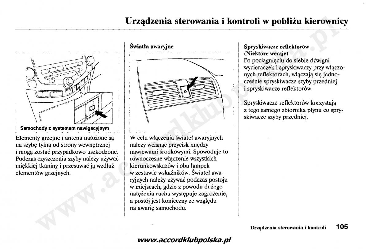 Honda Accord VII 7 instrukcja obslugi / page 109