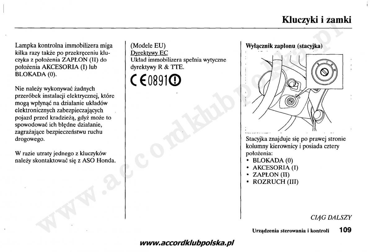 Honda Accord VII 7 instrukcja obslugi / page 113