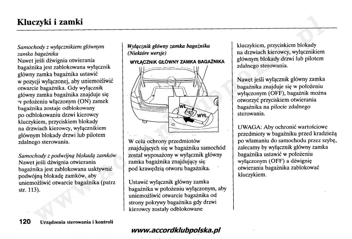 Honda Accord VII 7 instrukcja obslugi / page 124