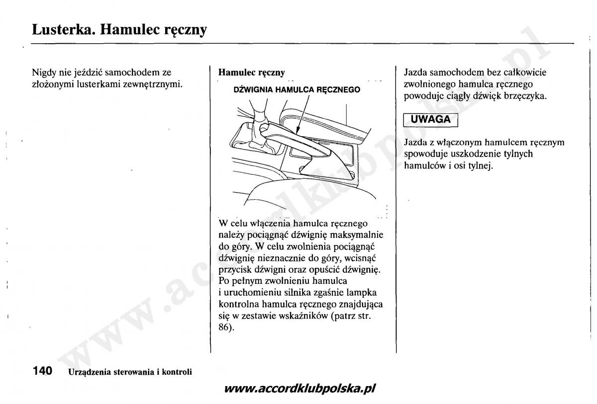 Honda Accord VII 7 instrukcja obslugi / page 144