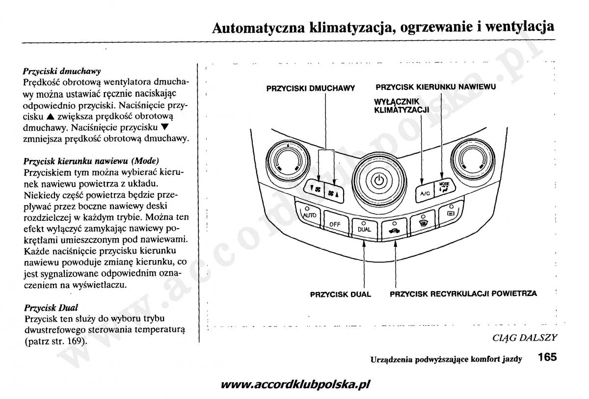 Honda Accord VII 7 instrukcja obslugi / page 169