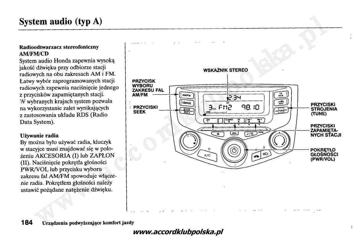 Honda Accord VII 7 instrukcja obslugi / page 188