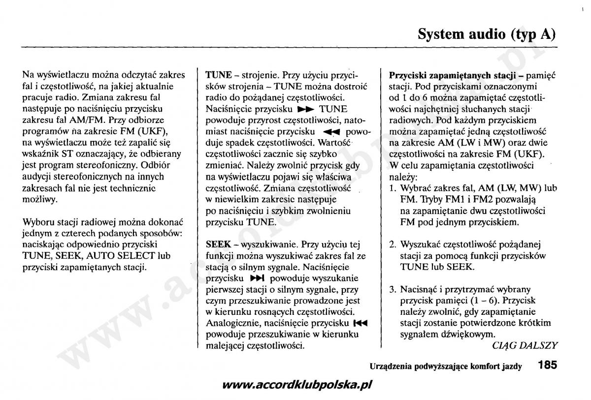 Honda Accord VII 7 instrukcja obslugi / page 189