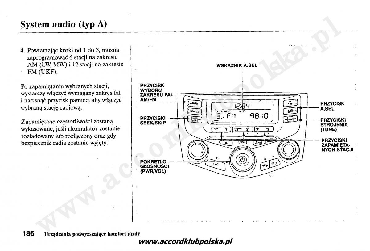 Honda Accord VII 7 instrukcja obslugi / page 190