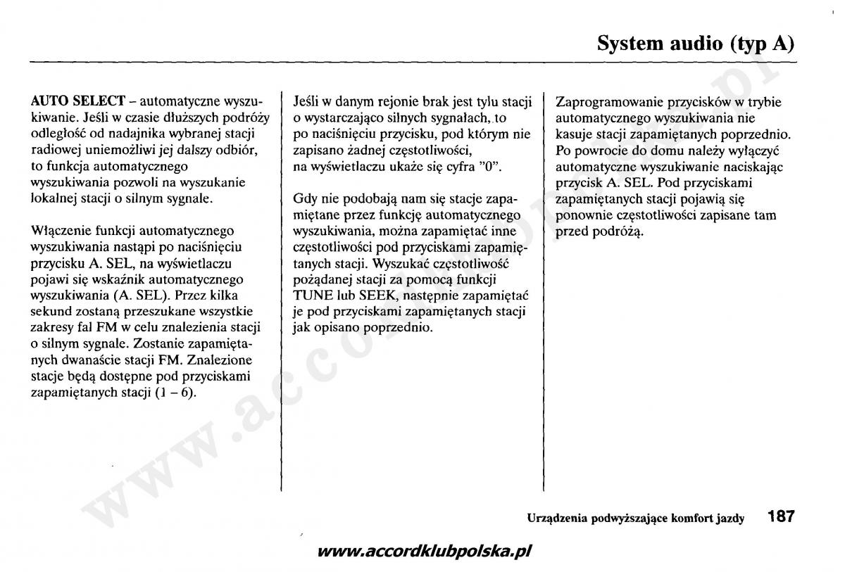 Honda Accord VII 7 instrukcja obslugi / page 191