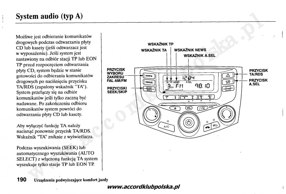 Honda Accord VII 7 instrukcja obslugi / page 194