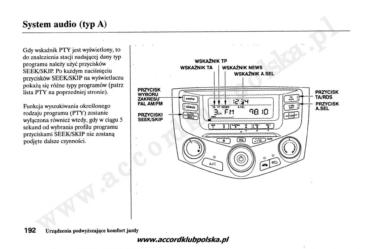 Honda Accord VII 7 instrukcja obslugi / page 196