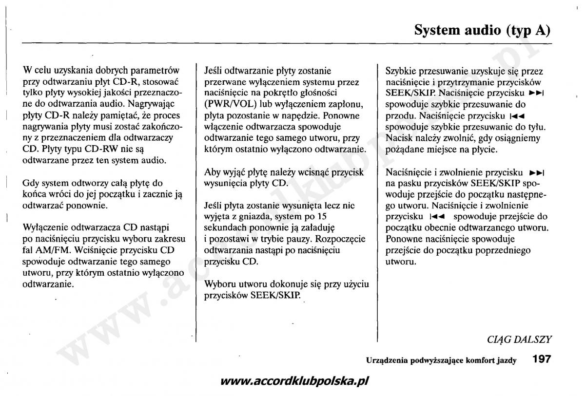 Honda Accord VII 7 instrukcja obslugi / page 201