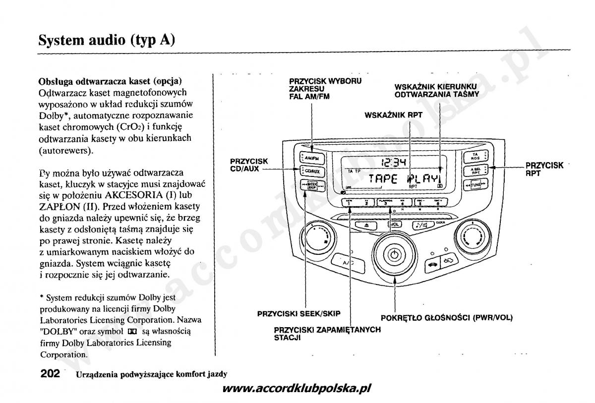 Honda Accord VII 7 instrukcja obslugi / page 206