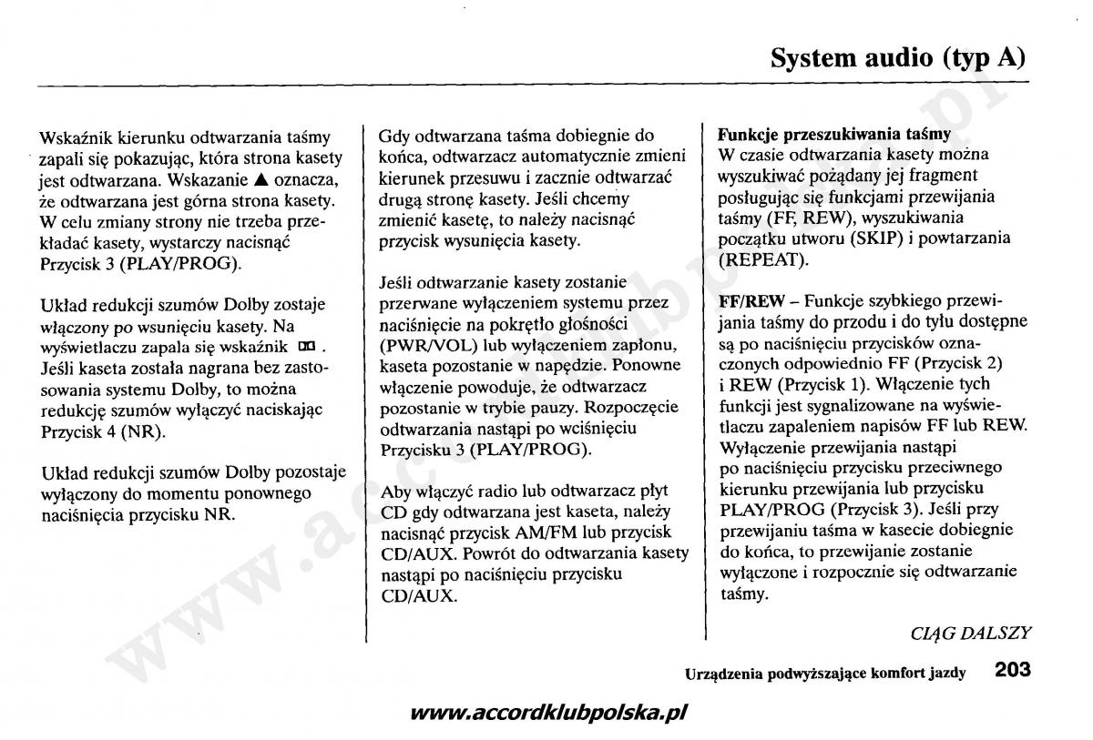 Honda Accord VII 7 instrukcja obslugi / page 207