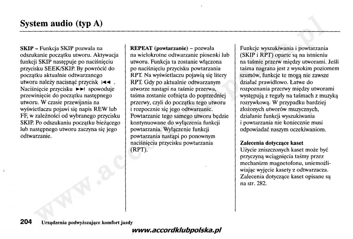 Honda Accord VII 7 instrukcja obslugi / page 208