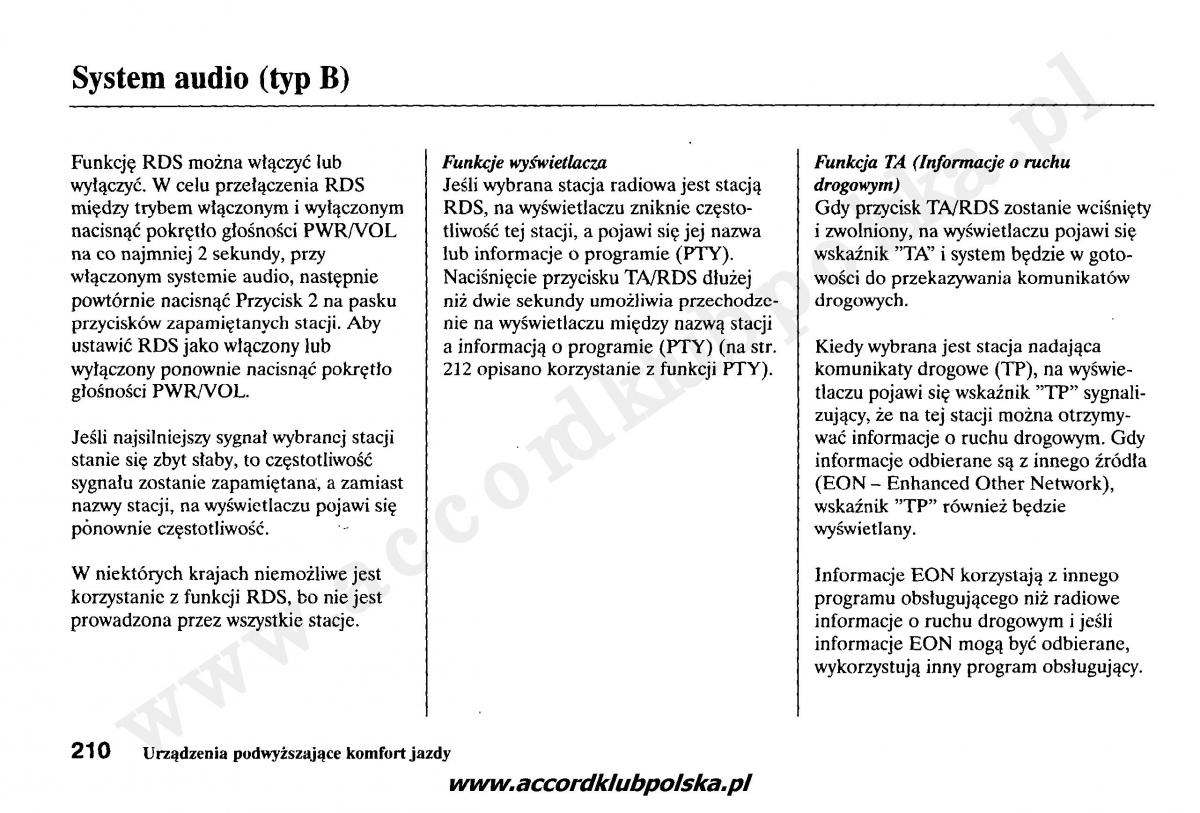 Honda Accord VII 7 instrukcja obslugi / page 214