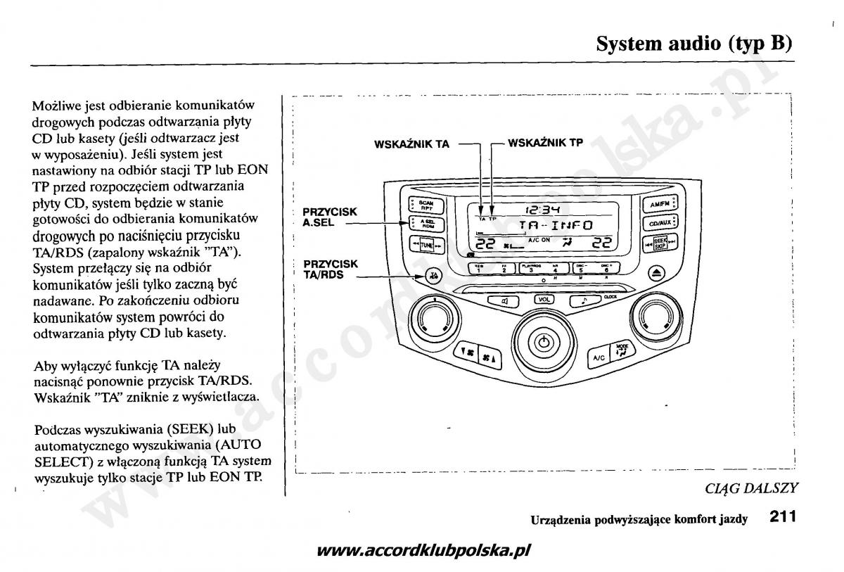 Honda Accord VII 7 instrukcja obslugi / page 215