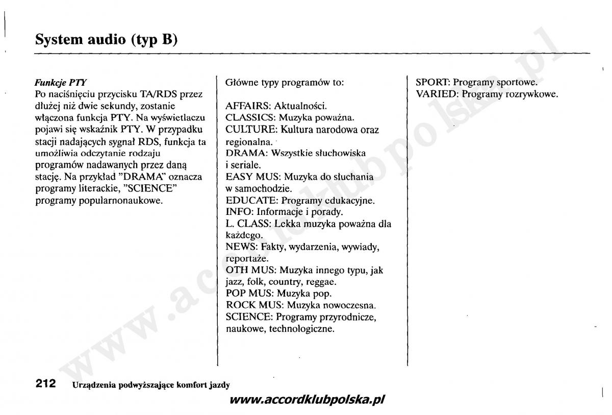 Honda Accord VII 7 instrukcja obslugi / page 216