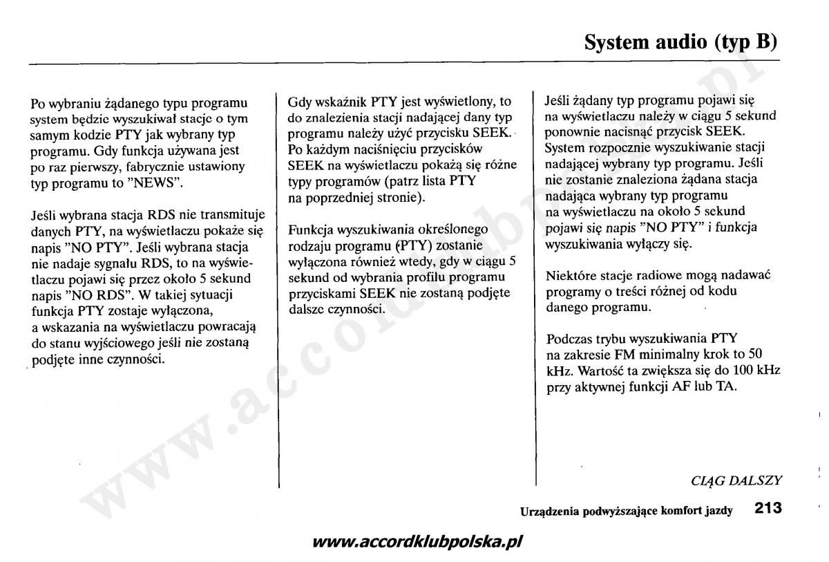 Honda Accord VII 7 instrukcja obslugi / page 217