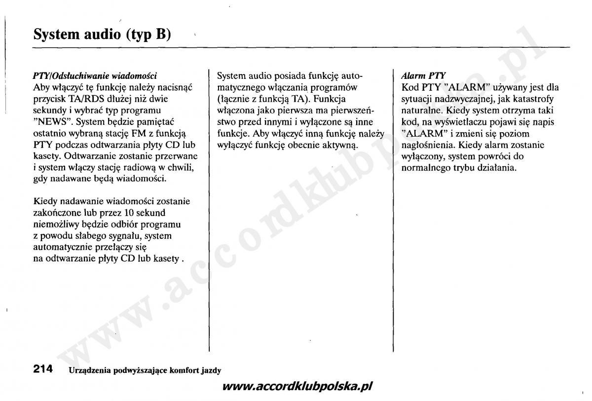 Honda Accord VII 7 instrukcja obslugi / page 218