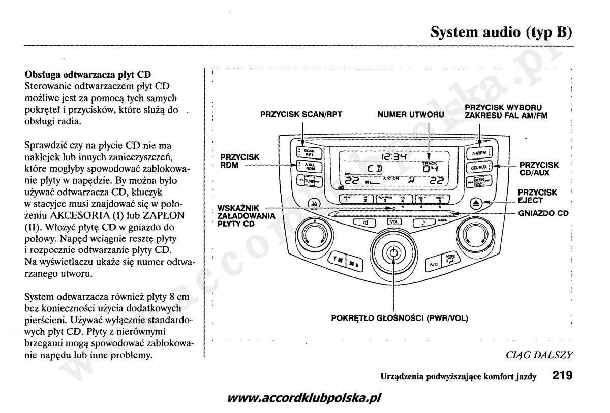 Honda Accord VII 7 instrukcja obslugi / page 223