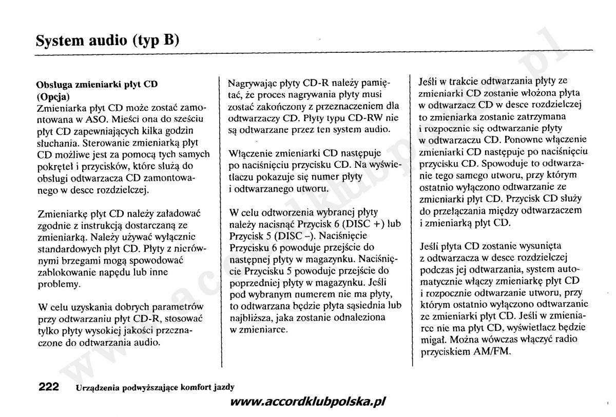 Honda Accord VII 7 instrukcja obslugi / page 226