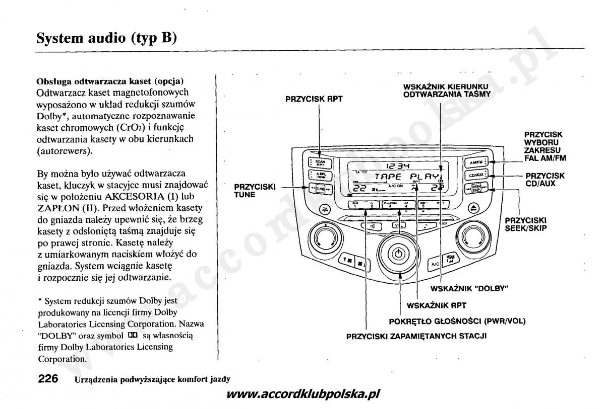 Honda Accord VII 7 instrukcja obslugi / page 230