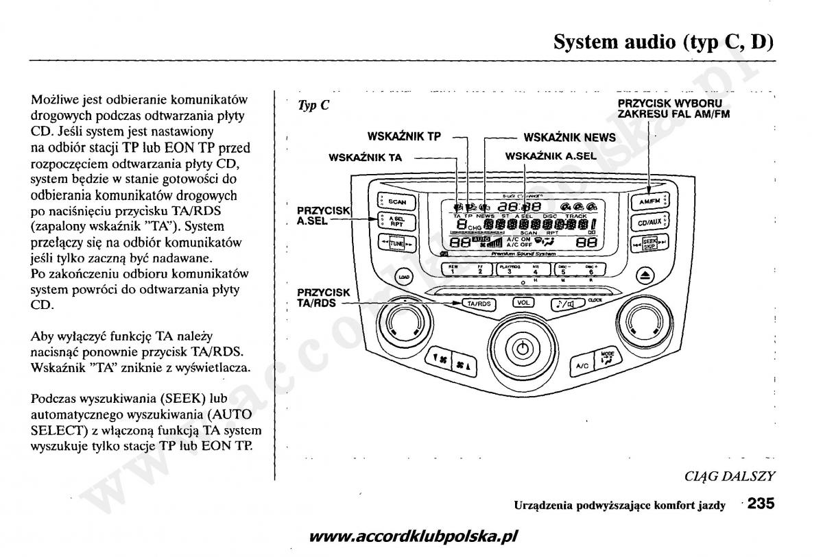 Honda Accord VII 7 instrukcja obslugi / page 239