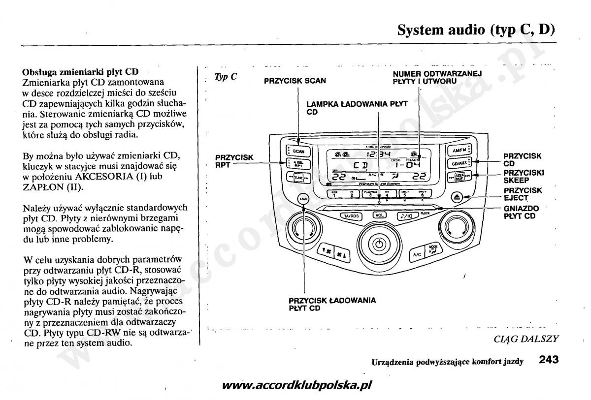 Honda Accord VII 7 instrukcja obslugi / page 247