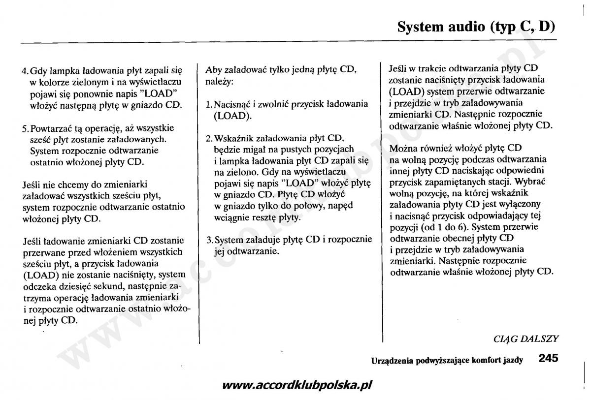 Honda Accord VII 7 instrukcja obslugi / page 249