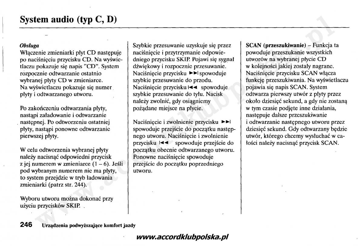 Honda Accord VII 7 instrukcja obslugi / page 250